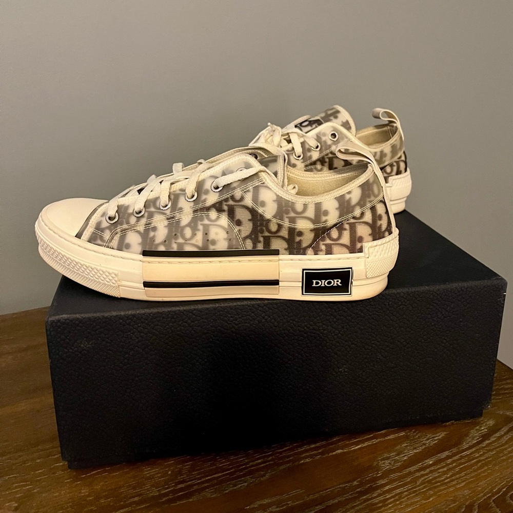 Dior Cream and Black Logo Sneakers